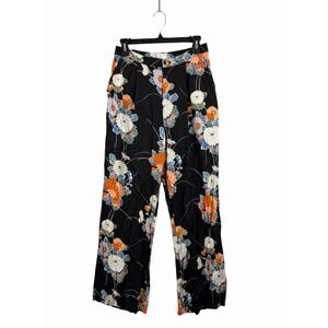 Roark Pic Pants Women Small Women Camelia Black Floral Wide Leg‎ Rayon Japanese